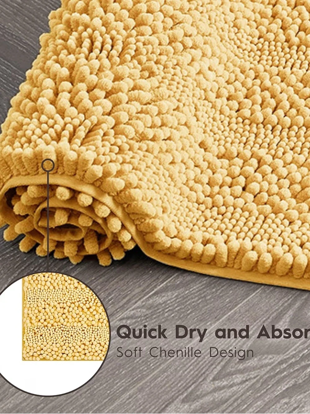 Laura Ashley Astor Chenille Bath Mat 17x24 Yellow Non-Slip Machine Washable NWT